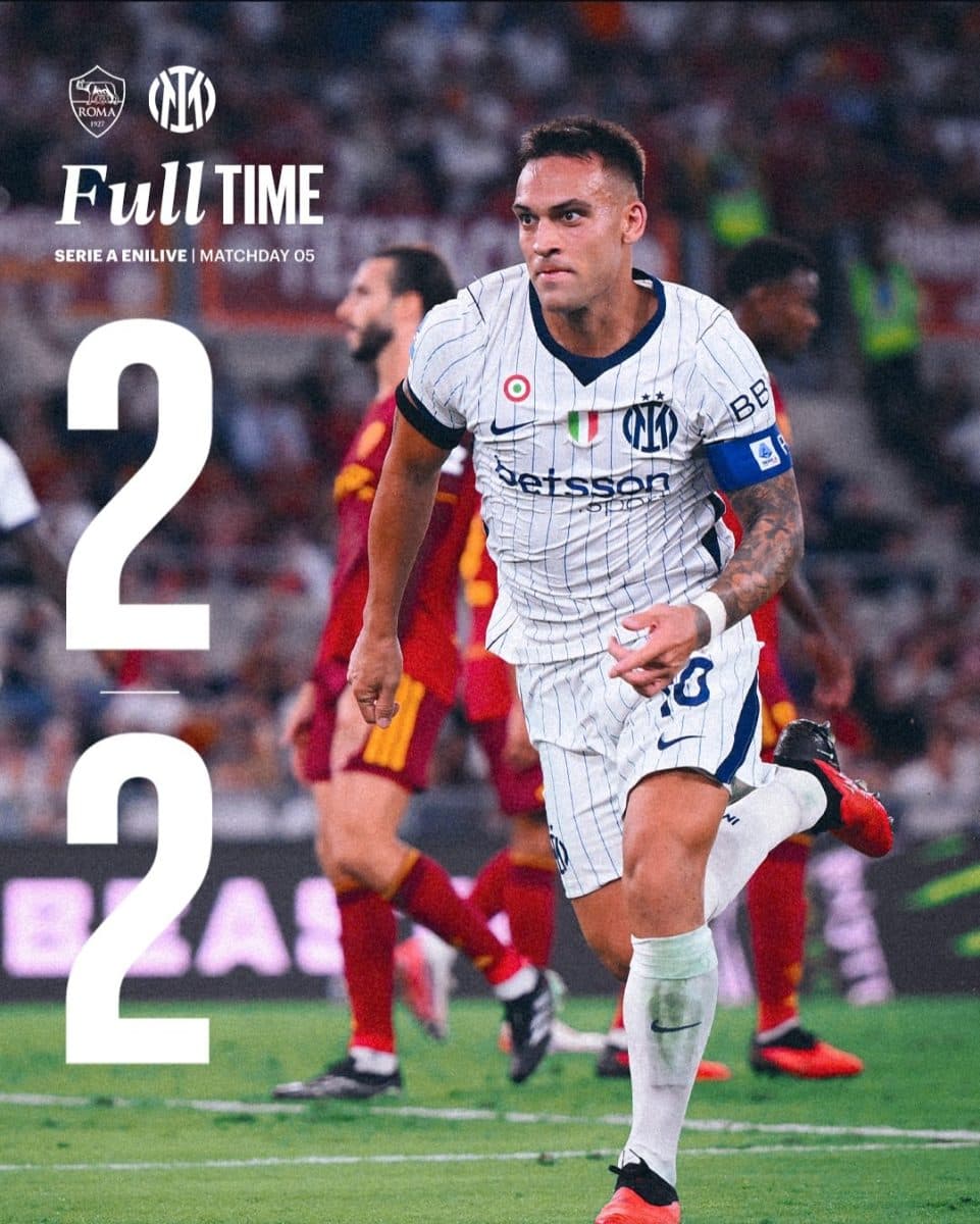 L'Inter rimonta anche la Roma: all'Olimpico finisce 2-2